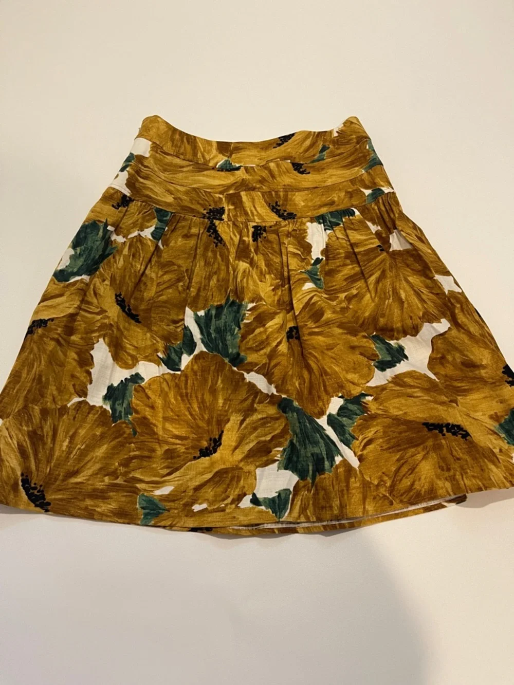 Etcetera High-Rise Floral Circle Skirt in Mustard Yellow